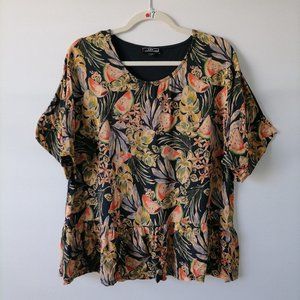 Lieb Basics Womens Multicolor Short Sleeve Watermelon Floral Blouse Top Size M